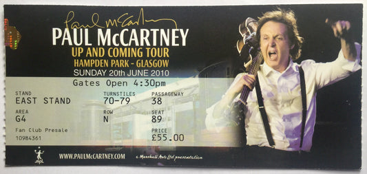 Beatles Paul McCartney Original Used Concert Ticket & Flyer Hampden Park Glasgow 20th June 2010