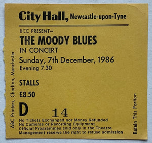 Moody Blues Original Used Concert Ticket City Hall Newcastle 7th Dec 1986