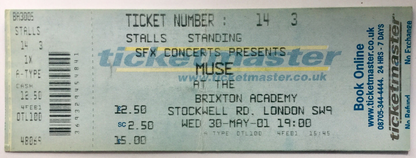 Muse Original Concert Ticket Brixton Academy London 30th May 2001