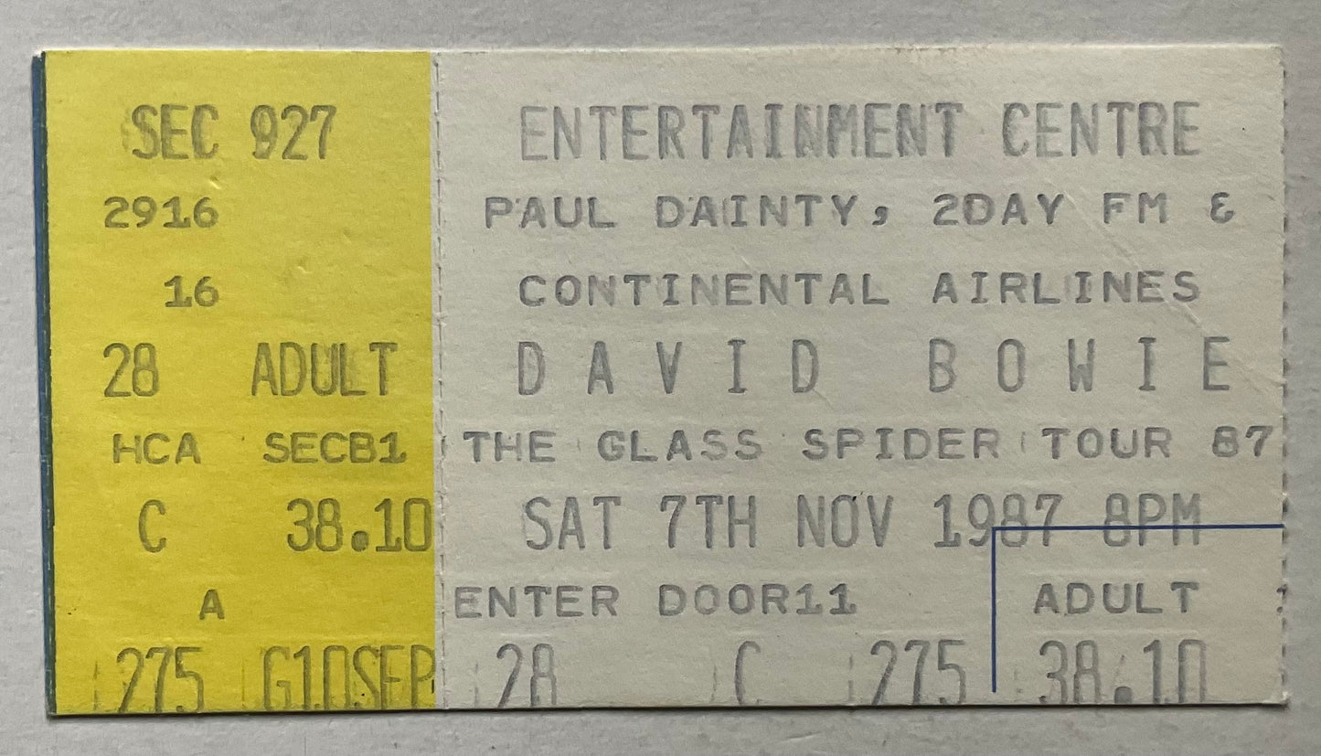 David Bowie Original Used Concert Ticket Entertainment Centre Sydney 1987