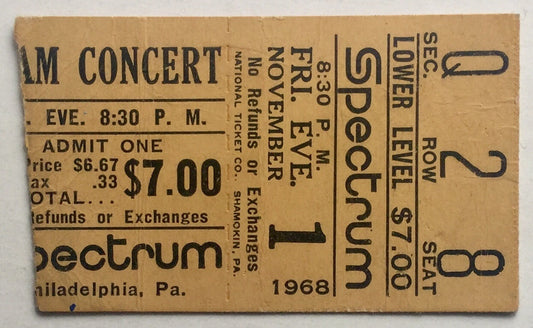 Cream Eric Clapton Original Used Concert Ticket Spectrum Philadelphia 1st Nov 1968