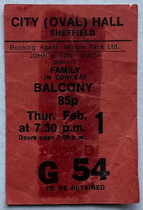 Family Original Used Concert Ticket City Hall Sheffield 1st Feb 1973