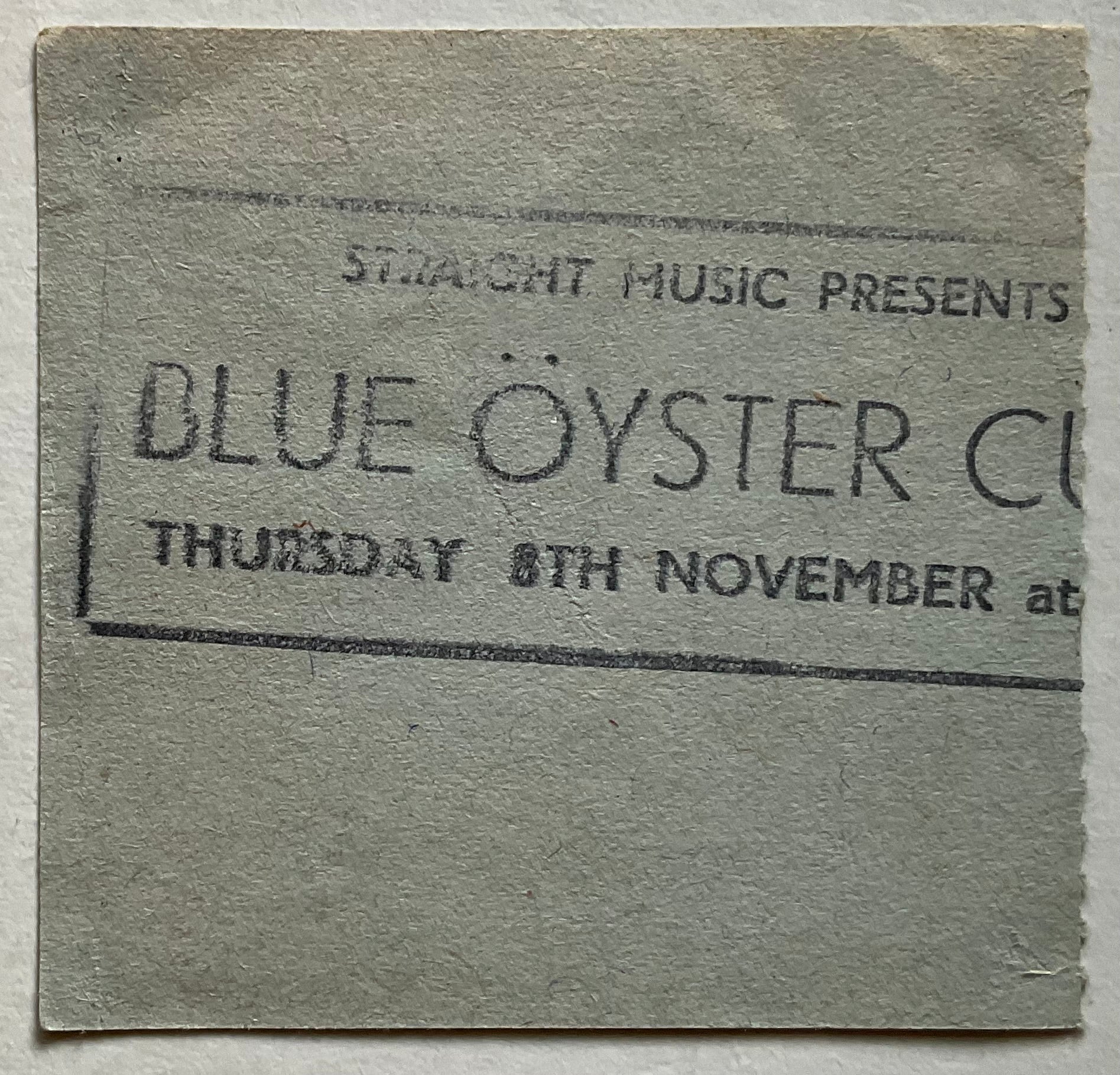 Blue Oyster Cult Magnum Original Used Concert Ticket Hammersmith Odeon London 8th Nov 1979