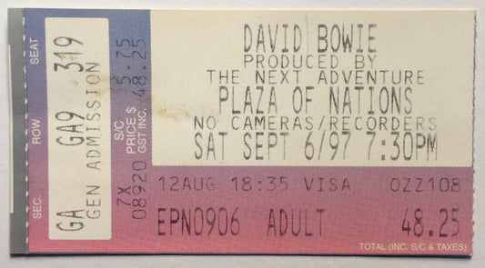 David Bowie Original Used Concert Ticket Plaza of Nations Vancouver 6th Sept 1997