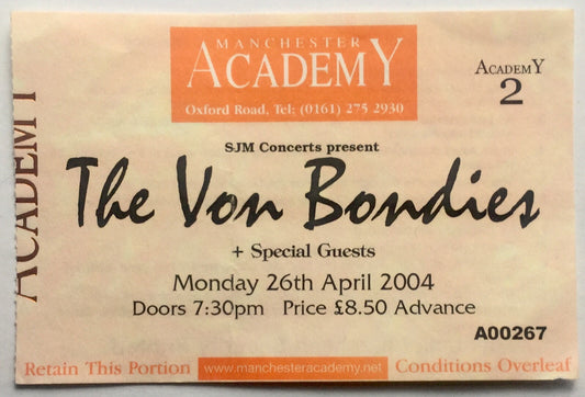 Von Bondies Original Used Concert Ticket Manchester Academy London 26th Apr 2004