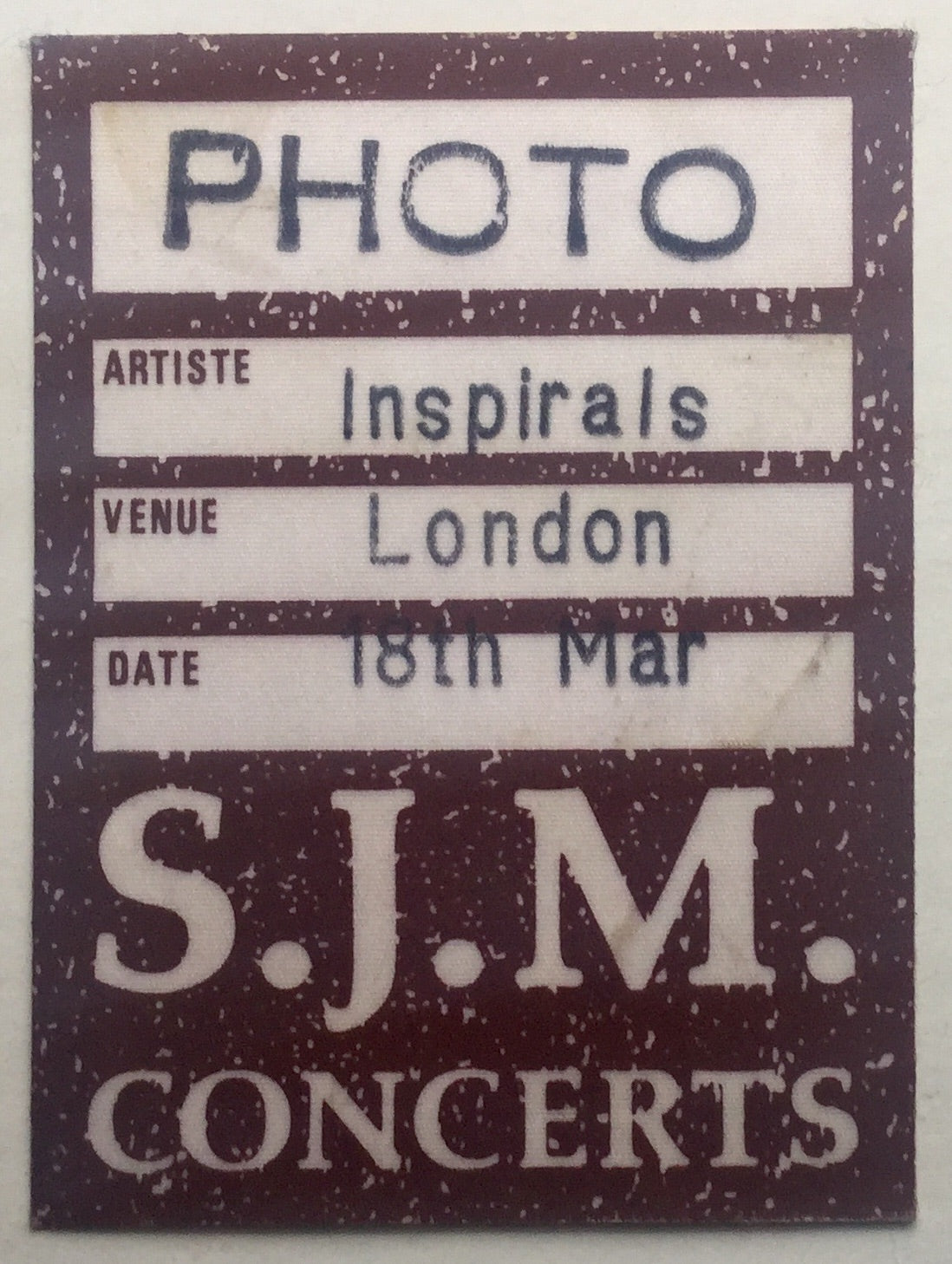 Inspiral Carpets Original Unused Photo Backstage Pass Concert Ticket Astoria London 18th Mar 1994