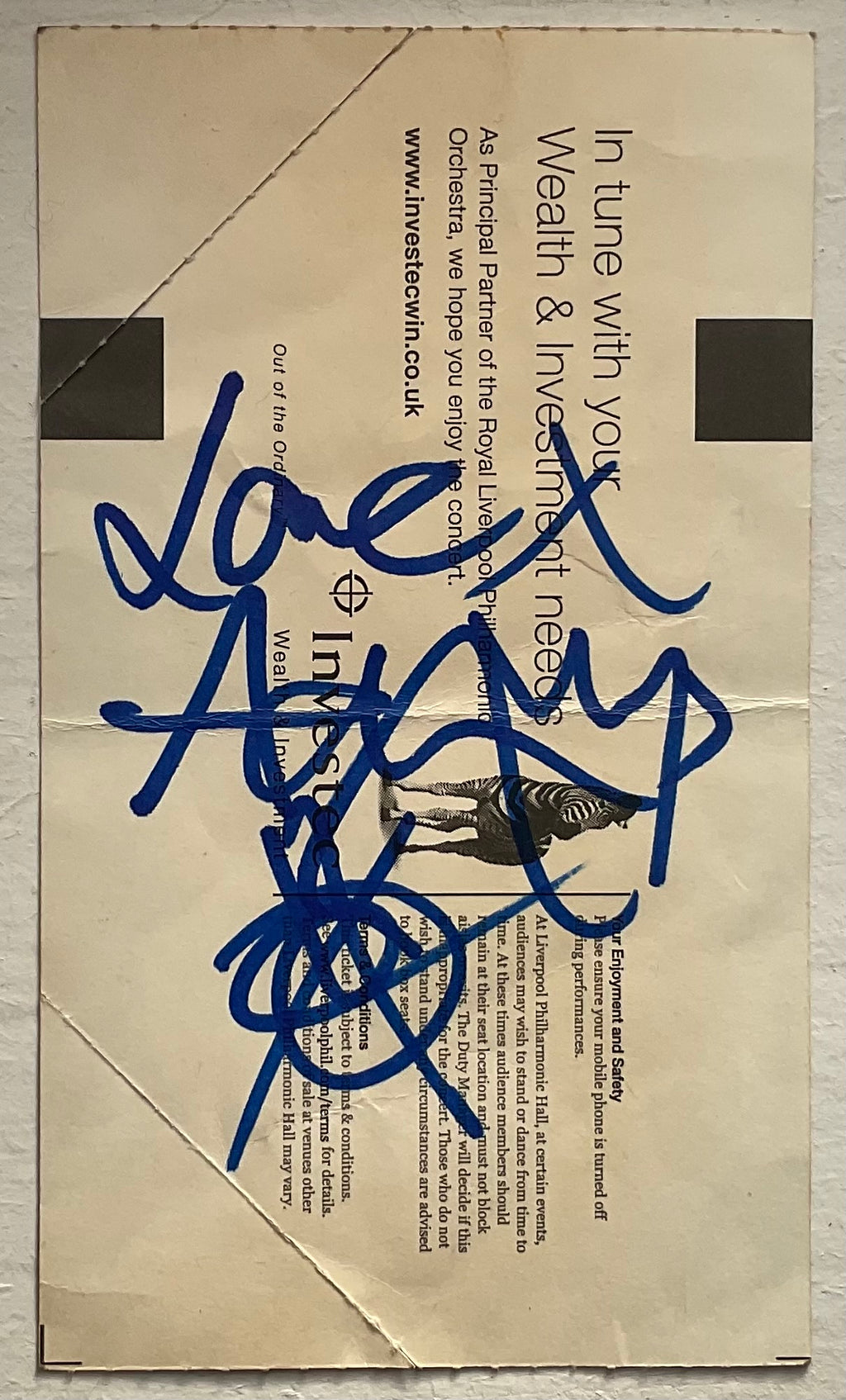 Adam Ant Original Autographed Signed Concert Ticket Philharmonic Hall Liverpool 15th Nov 2012