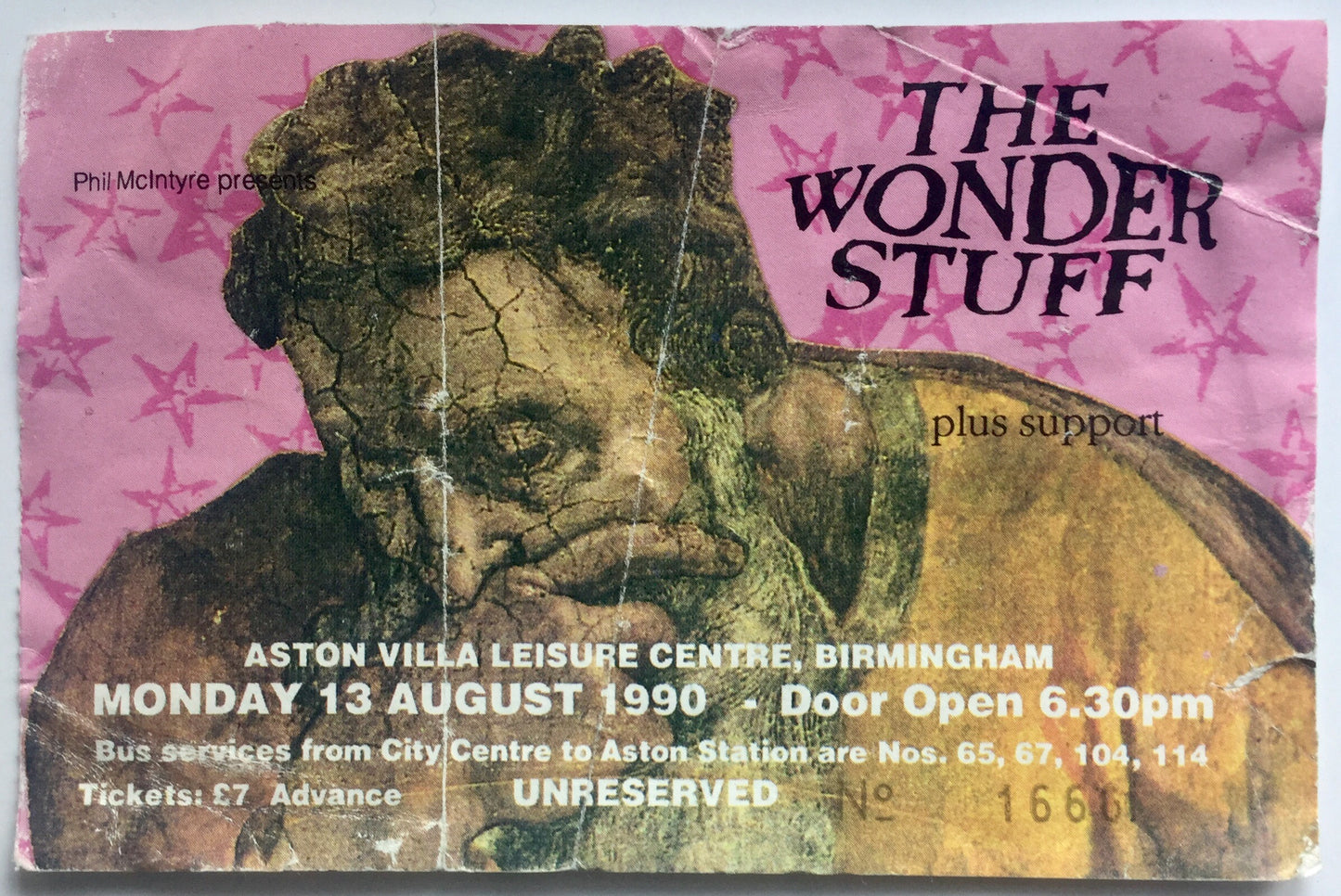 Wonder Stuff Original Used Concert Ticket Aston Villa Leisure Centre Birmingham 13th Aug 1990