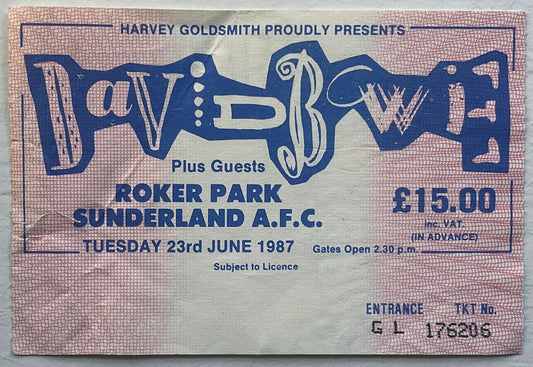 David Bowie Original Used Concert Ticket Roker Park Sunderland 23rd June 1987