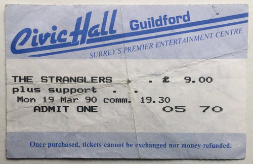 Stranglers Original Used Concert Ticket Civic Hall Guildford 19th Mar 1990