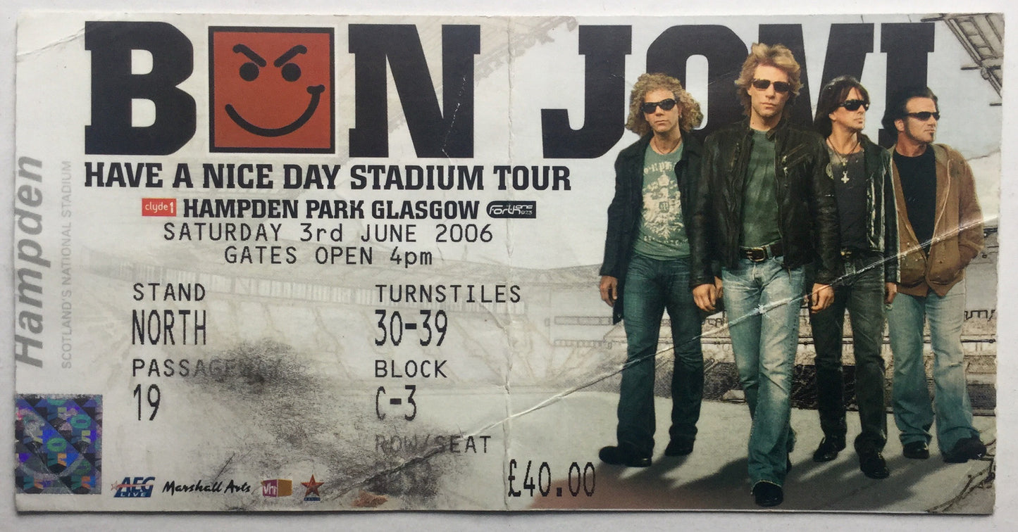 Bon Jovi Original Used Concert Ticket Hampden Park Glasgow 3rd June 2006