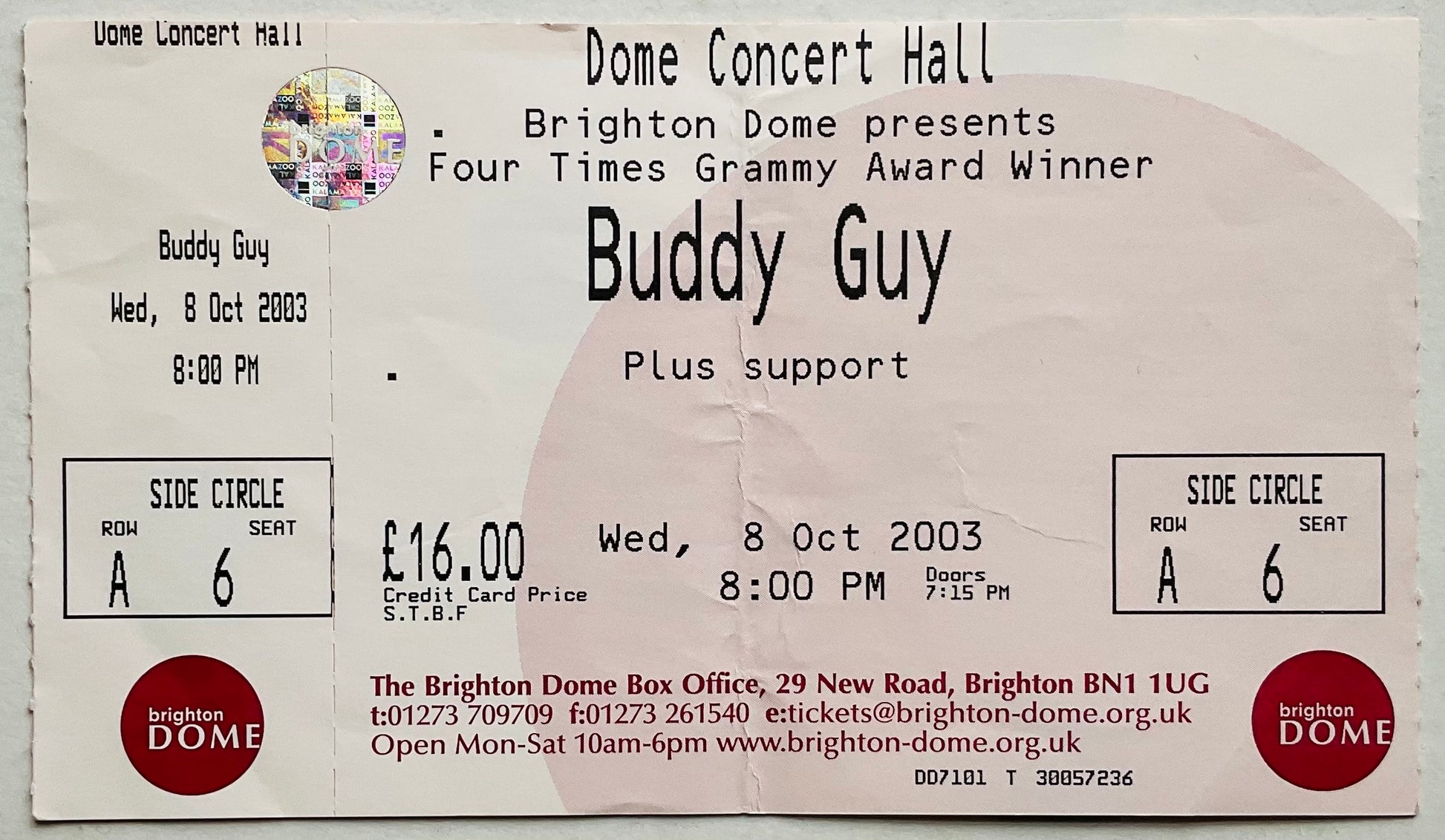 Buddy Guy Original Used Concert Ticket Dome Concert Hall Brighton 8th Oct 2003
