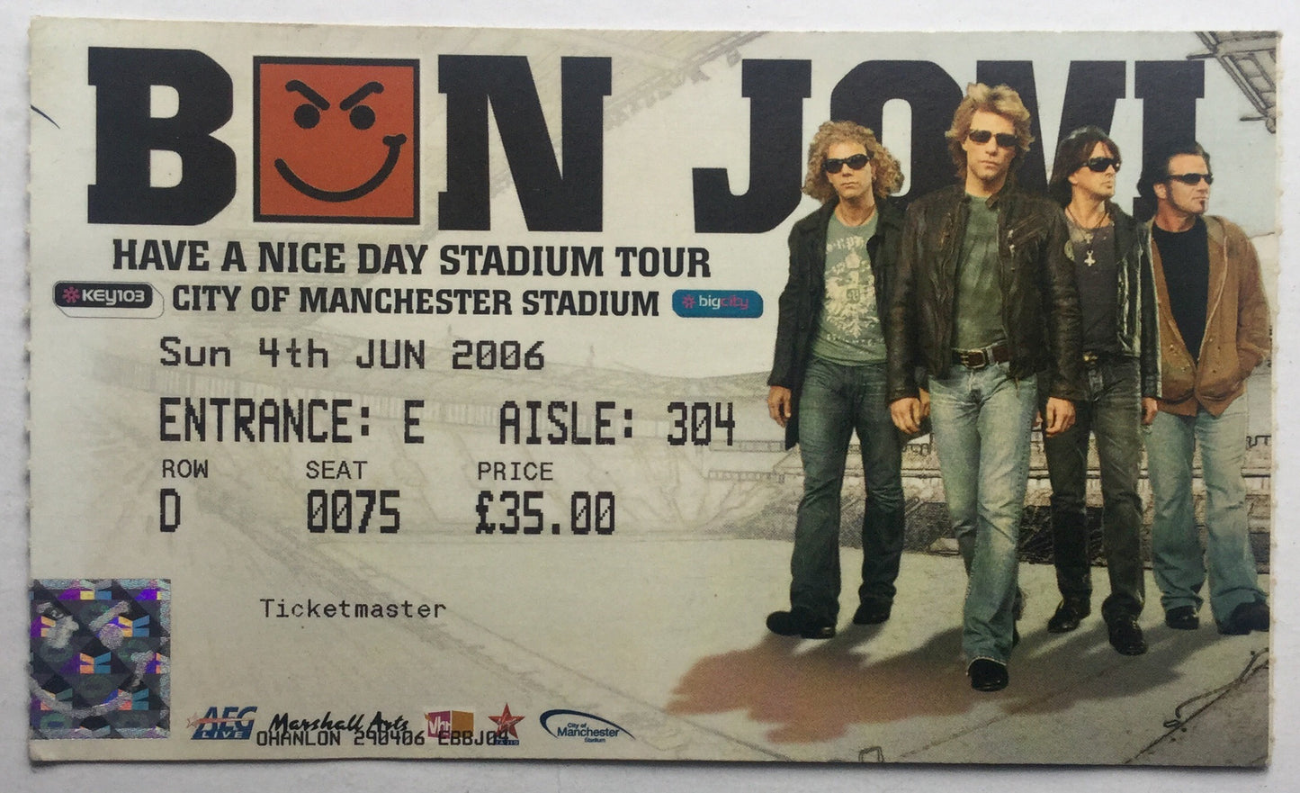 Bon Jovi Original Used Concert Ticket City of Manchester Stadium 4th June 2006