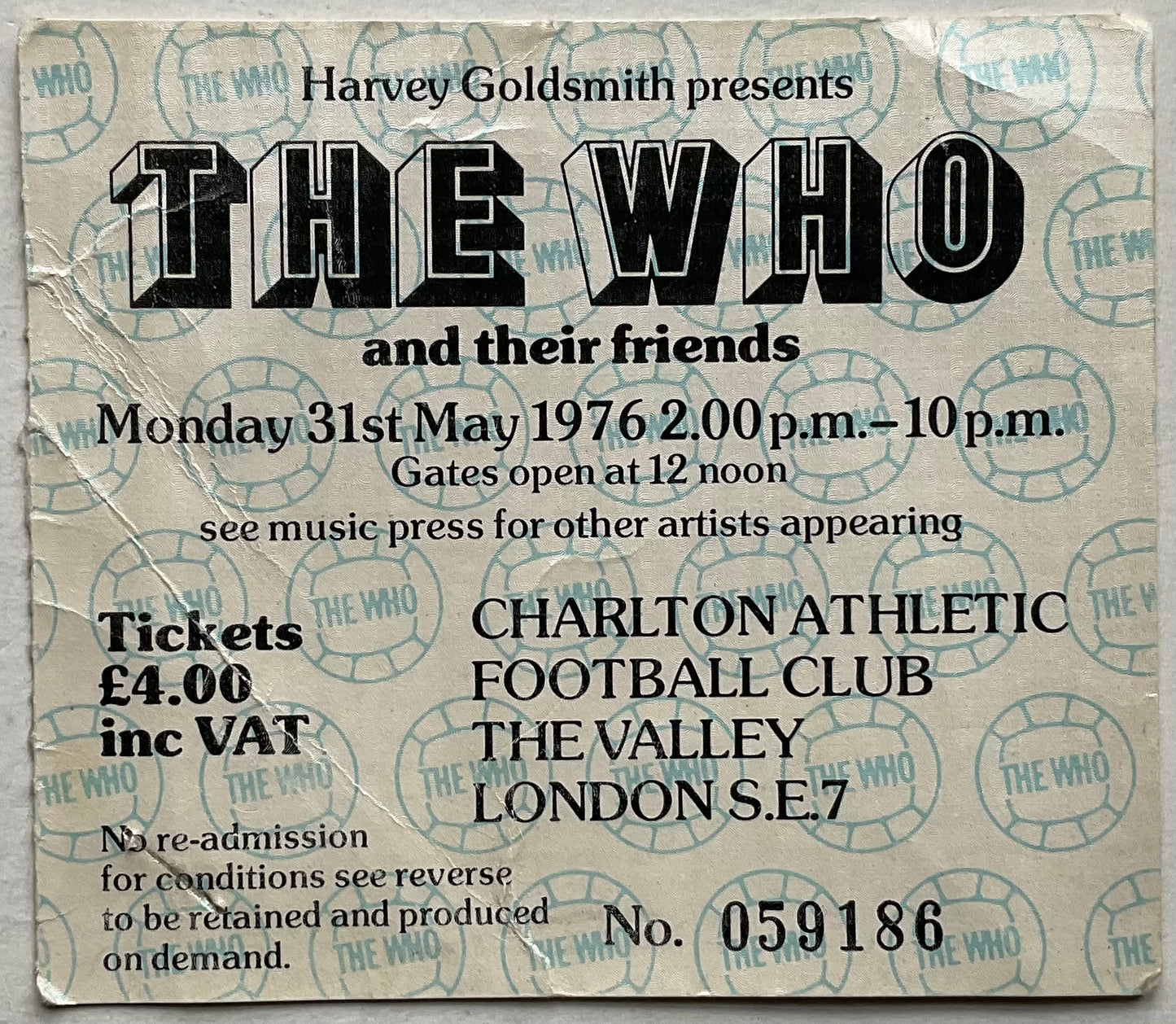Who Original Used Concert Ticket Charlton Athletic Football Ground 1976