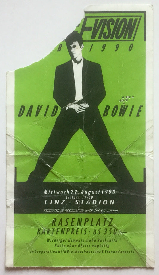 David Bowie Original Used Concert Ticket Linz Stadion 29th Aug 1990