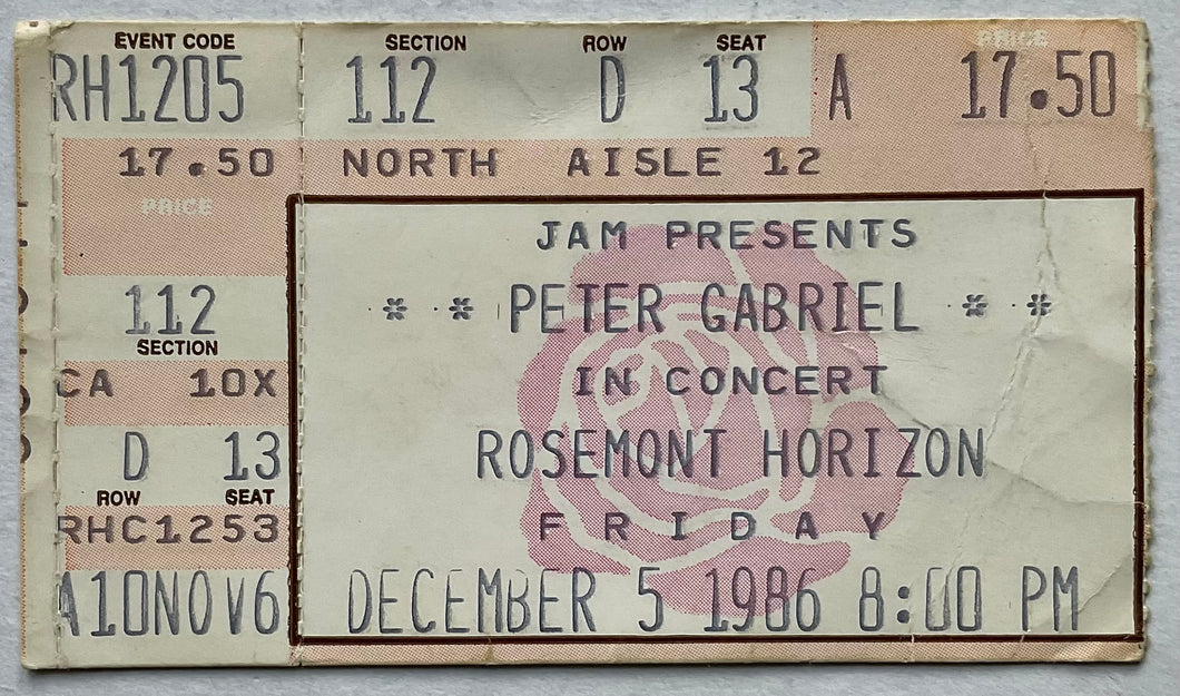 Genesis Peter Gabriel Original Used Concert Ticket Rosemont Horizon 5th Dec 1986