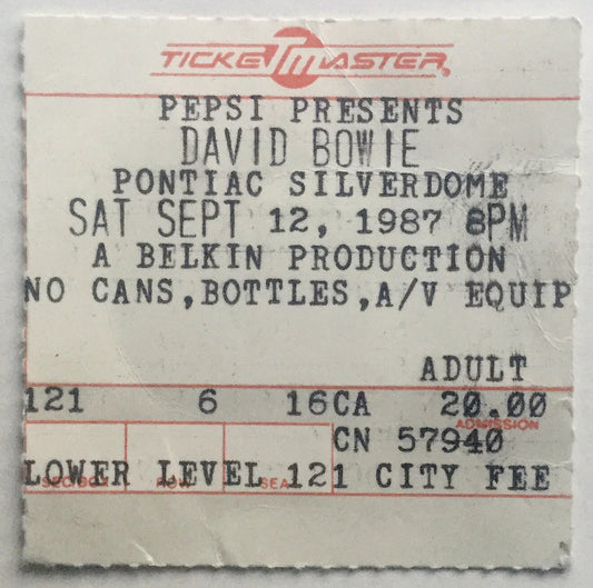 David Bowie Original Used Concert Ticket Pontiac Silverdome 12th Sept 1987