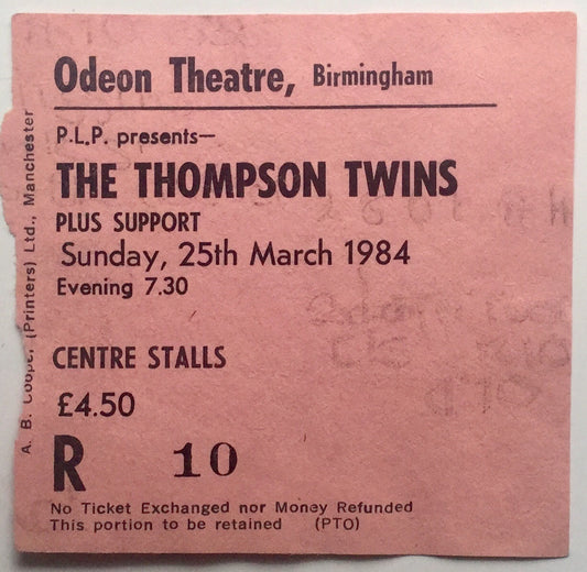 Thompson Twins Original Used Concert Ticket Odeon Theatre Birmingham 25th March 1984