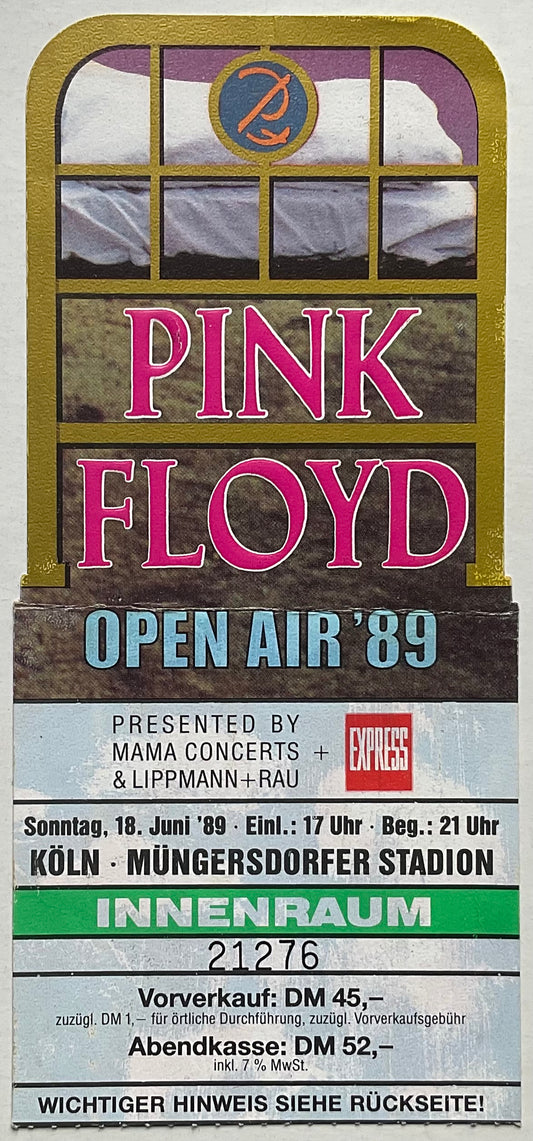 Pink Floyd Original Used Concert Ticket Müngersdorfer Cologne 18th Jun 1989