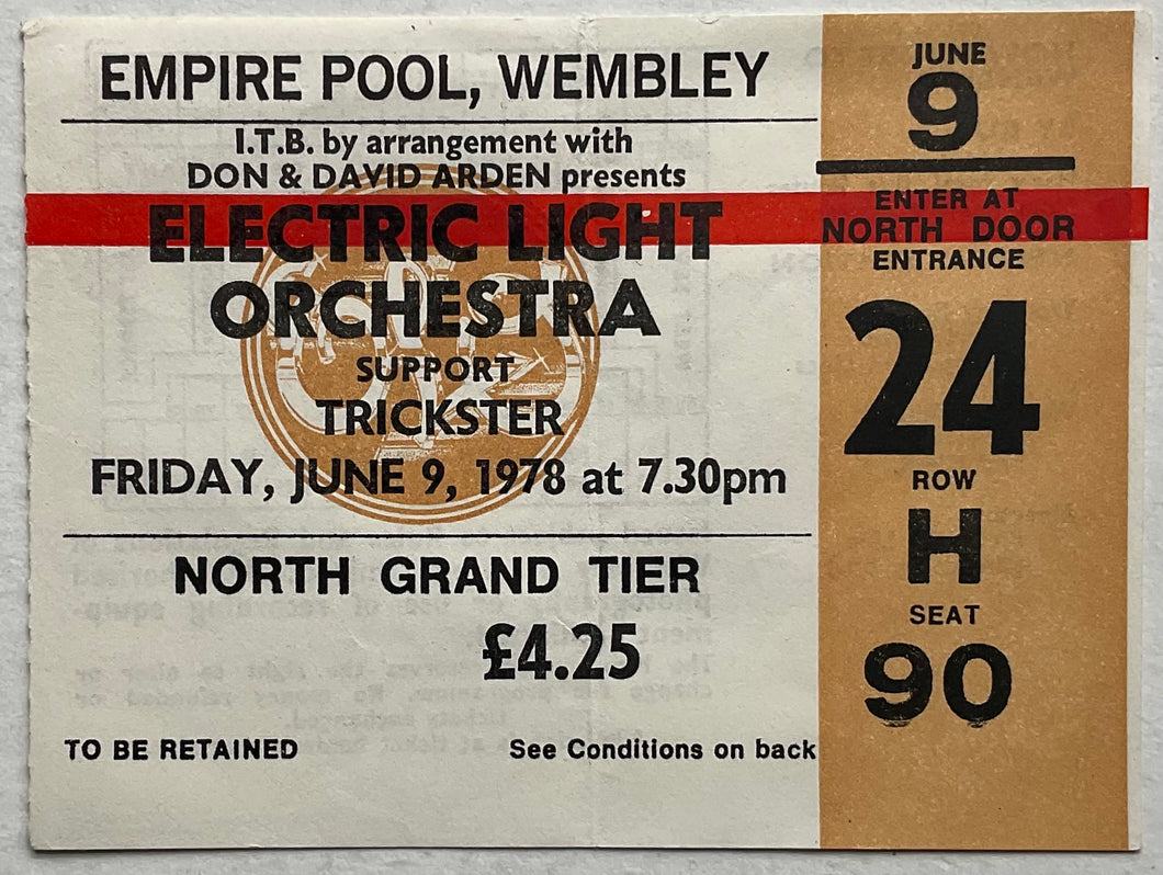 Electric Light Orchestra ELO Original Used Concert Ticket Empire Pool Wembley 9th Jun 1978