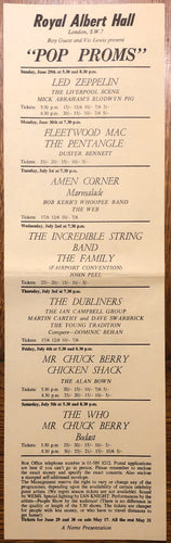 Led Zeppelin The Who Original Concert Handbill Flyer Royal Albert Hall London 29th June 1969