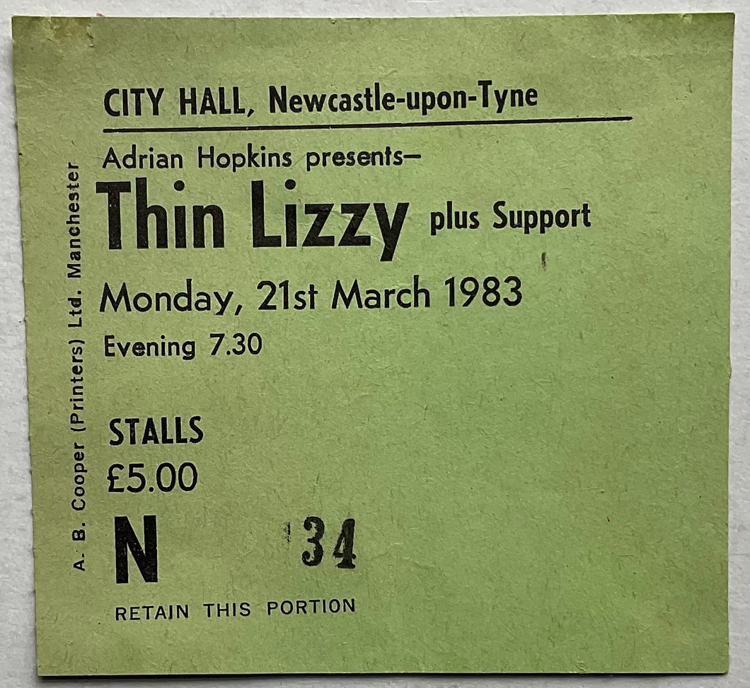 Thin Lizzy Original Original Used Concert Ticket City Hall Newcastle 21st Mar 1983