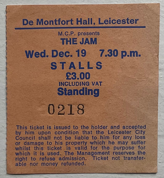 Jam Original Used Concert Ticket Bingley Hall Birmingham 19th Dec 1979