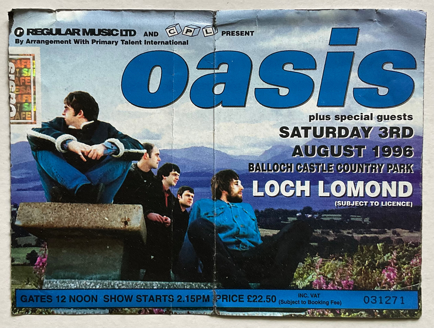 Oasis Original Used Concert Ticket Lock Lomond 3rd Aug 1996