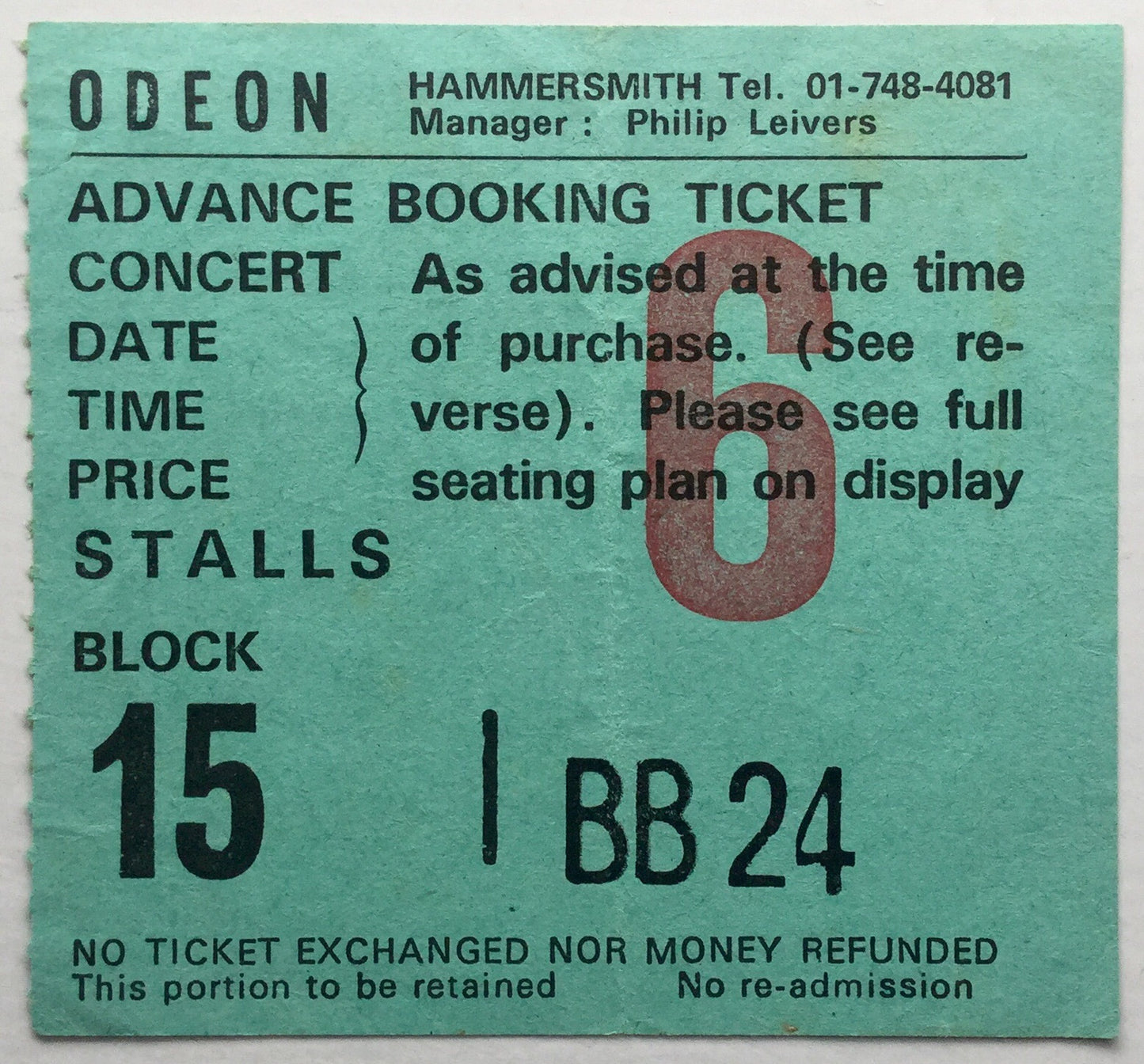 Ted Nugent Original Used Concert Ticket Odeon Hammersmith London 1st June 1981