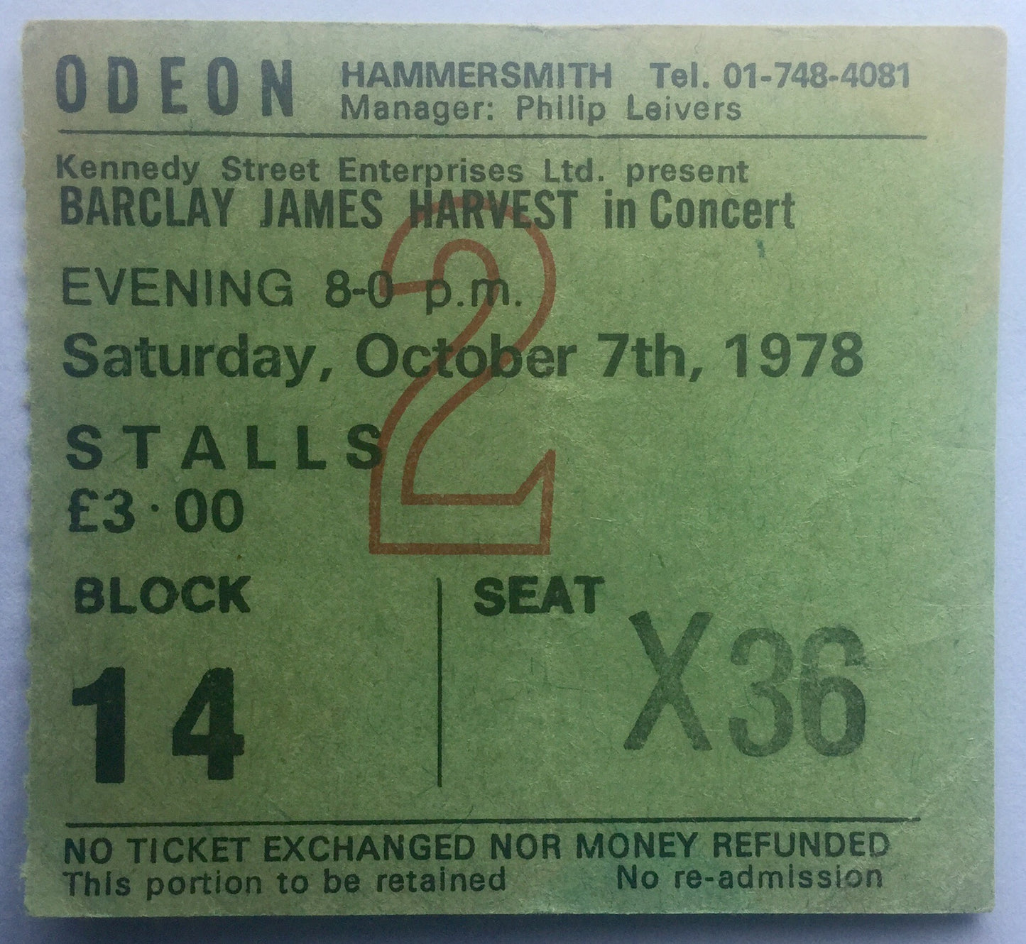 Barclay James Harvest Original Used Concert Ticket Hammersmith Odeon London 7th Oct 1978