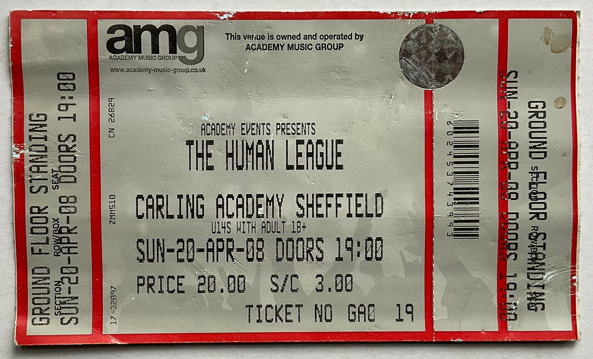 Human League Original Unused Concert Ticket Carling Academy Sheffield 20th Apr 2008