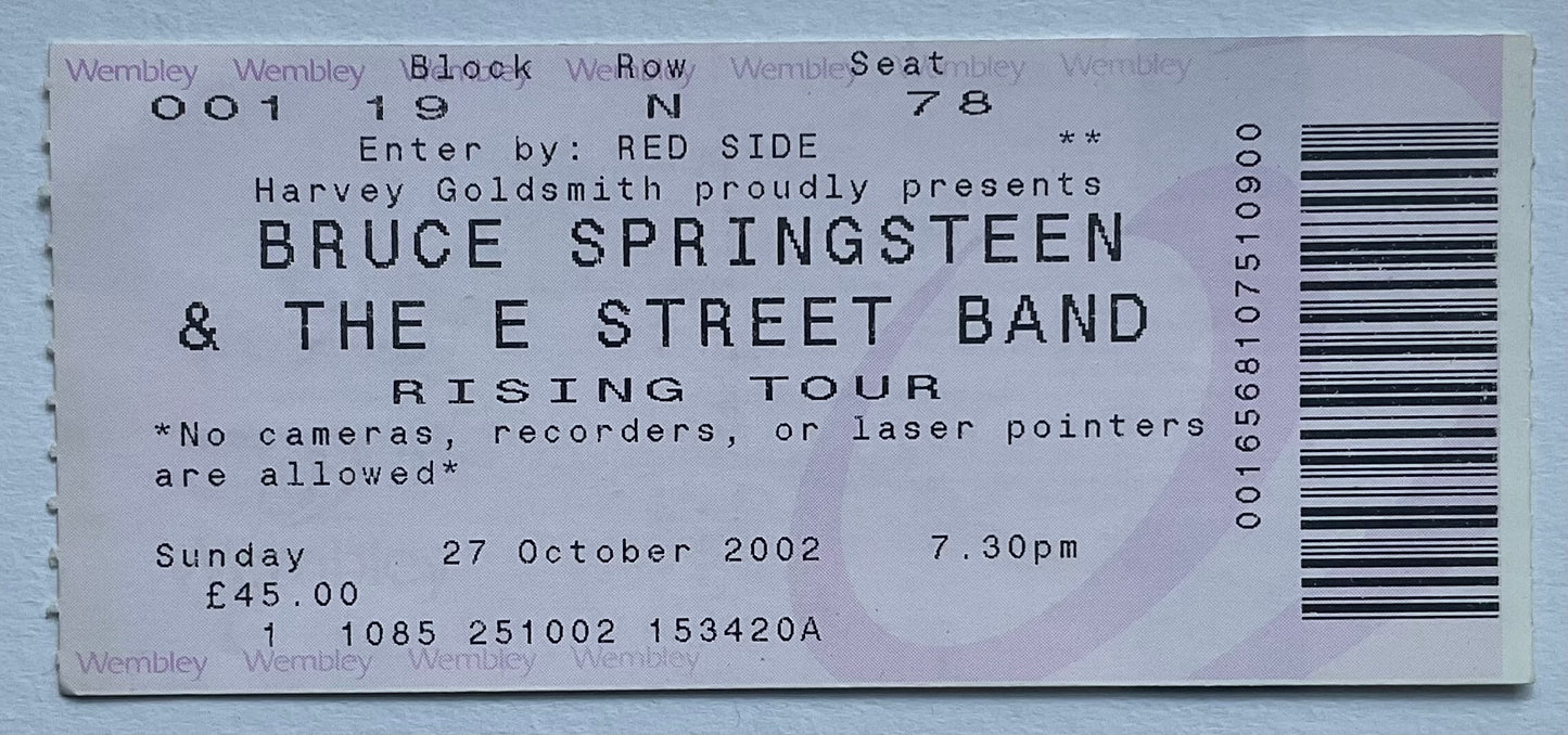 Bruce Springsteen Original Used Concert Ticket Wembley Arena London 27th Oct 2002