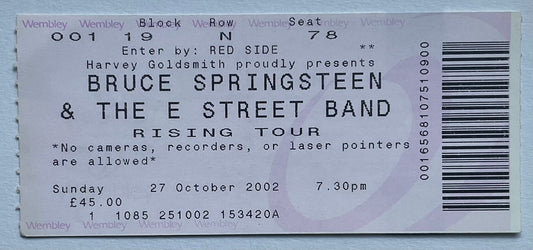 Bruce Springsteen Original Used Concert Ticket Wembley Arena London 27th Oct 2002