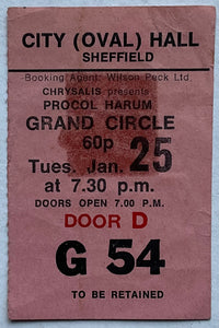 Procol Harum Original Used Concert Ticket City Hall Sheffield 25th Jan 1972