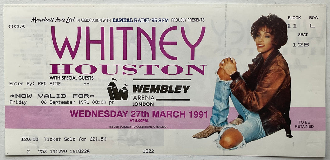 Whitney Houston Original Used Concert Ticket Wembley Arena London 27th Mar 1991