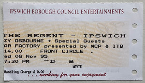 Ozzy Osbourne Original Used Concert Ticket Regent Ipswich 8th Nov 1995