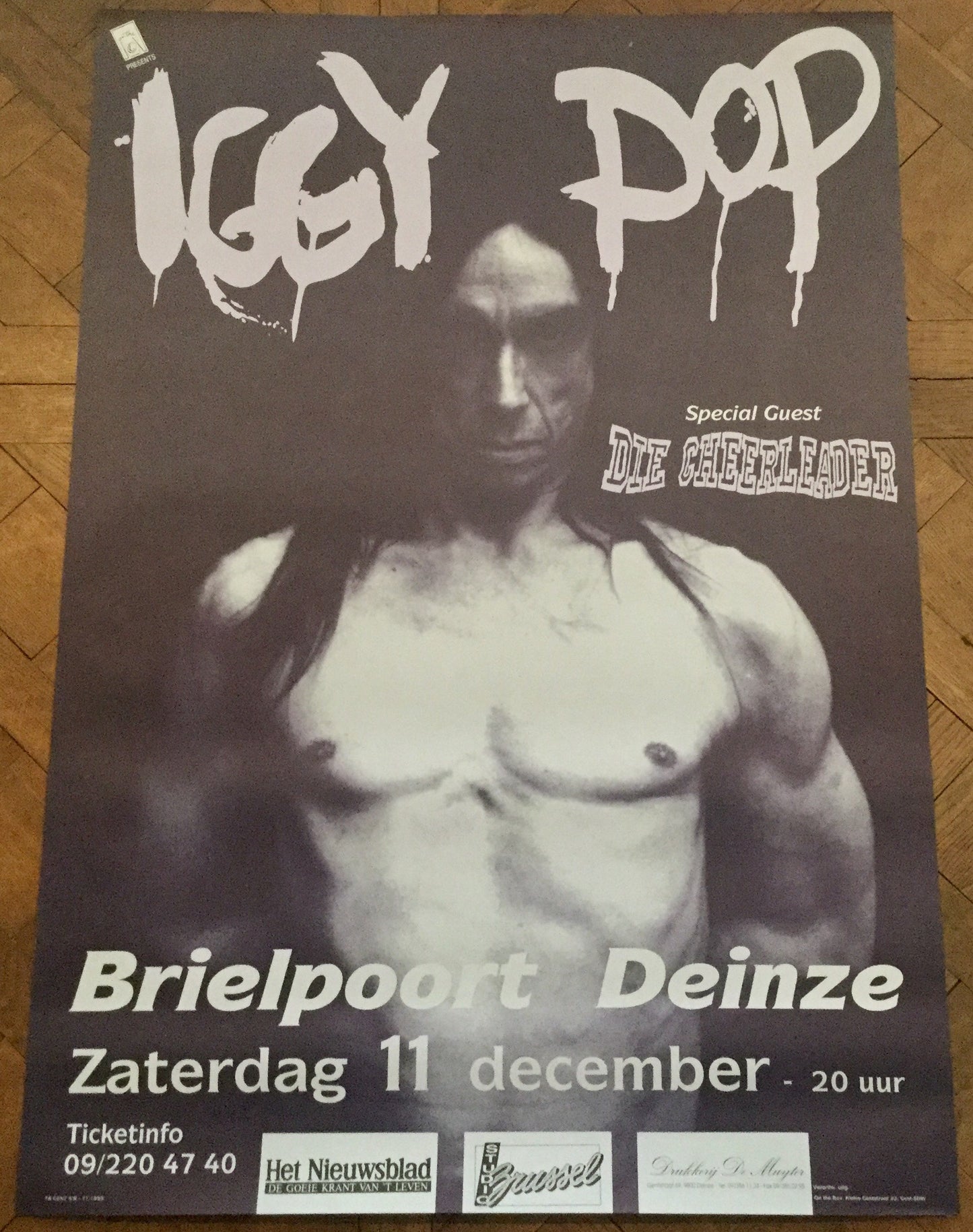 Iggy Pop Original Concert Tour Gig Poster Brielpoort Deinze 11th Dec 1993