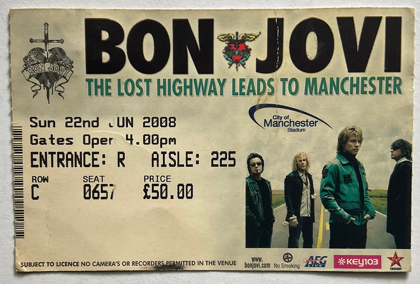 Bon Jovi Original Used Concert Ticket City of Manchester Stadium 22nd Jun 2008