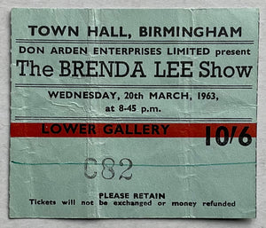 Brenda Lee Bachelors Original Concert Ticket Town Hall Birmingham 20th Mar 1963