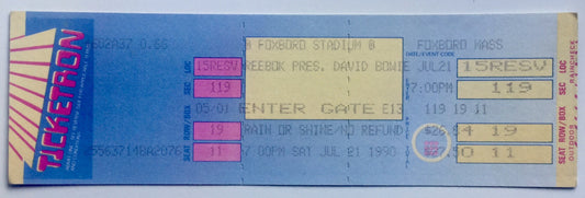 David Bowie Original Unused Concert Ticket Foxboro Stadium 21st July 1990