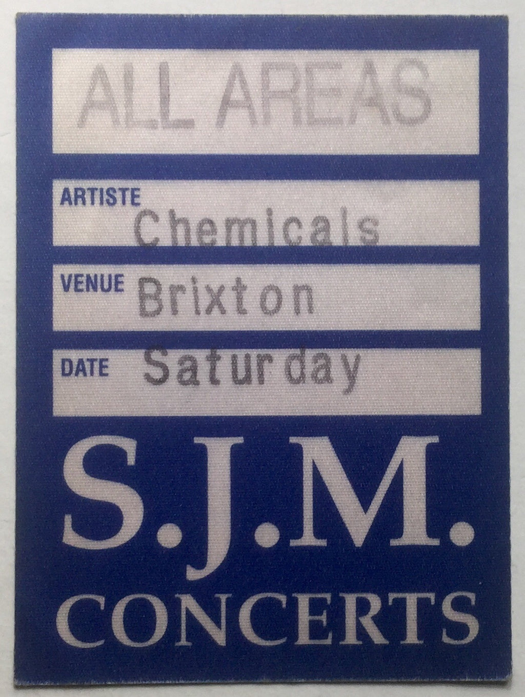 Chemical Brothers Original Unused Concert Backstage Pass Ticket Brixton Academy London 12th Apr 1997
