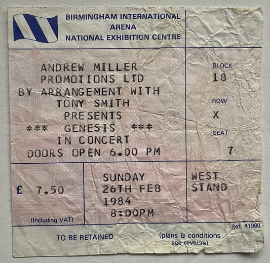 Genesis Original Used Concert Ticket NEC Birmingham 26th Feb 1984