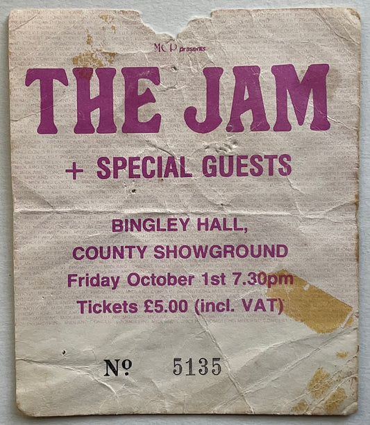 Jam Original Used Concert Ticket Bingley Hall County Showground 1st Oct 1982