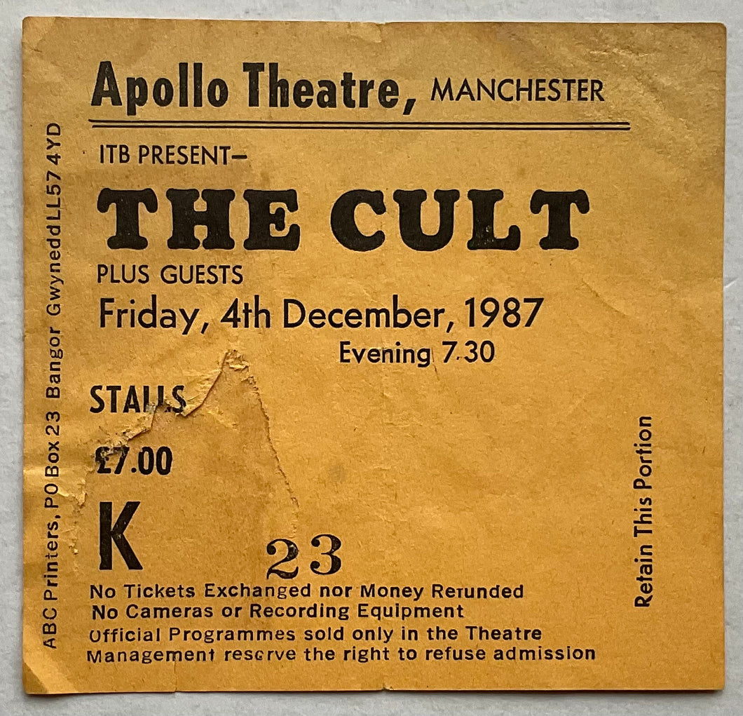Cult Original Used Concert Ticket Apollo Theatre Manchester 4th Dec 1987