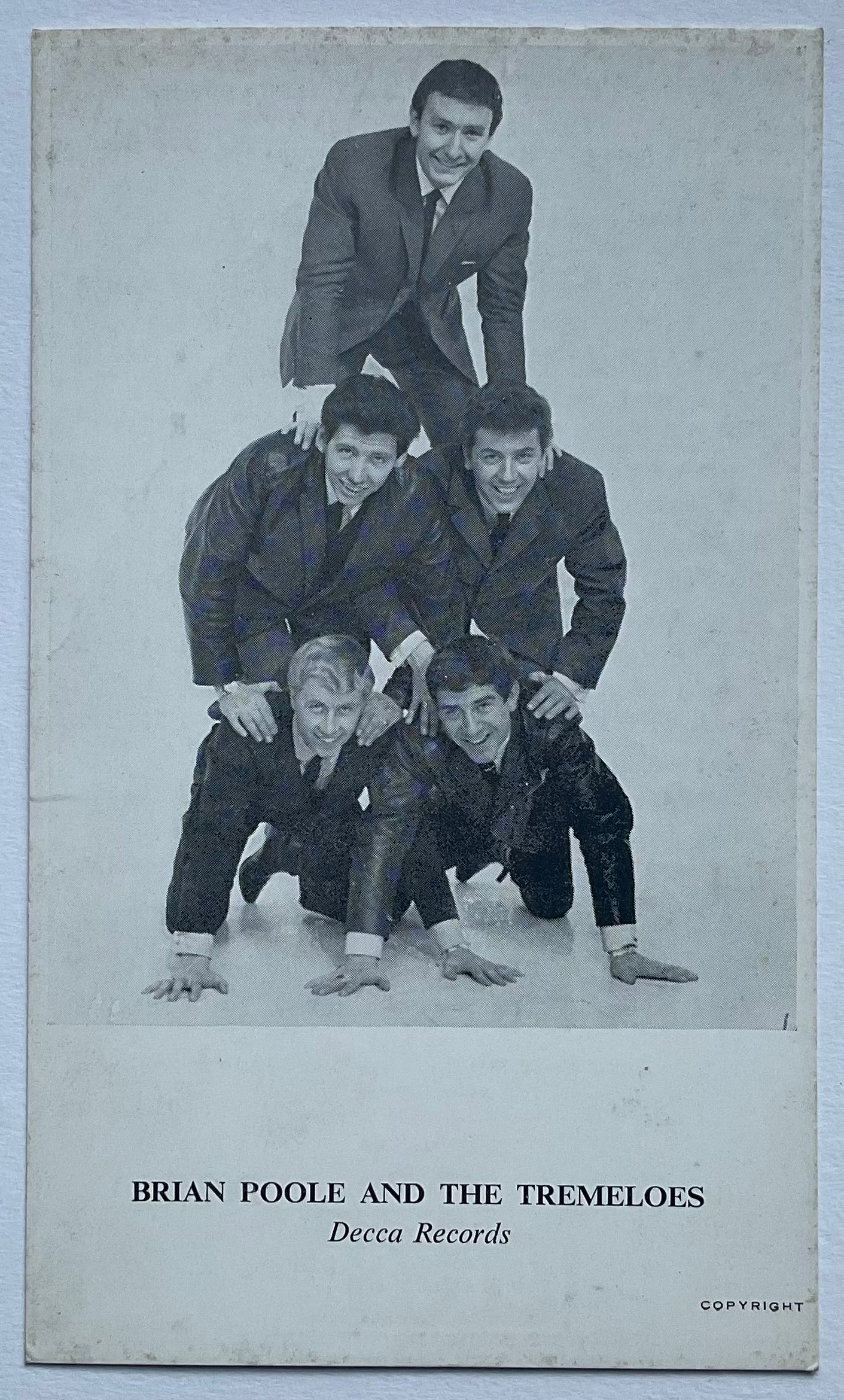Brian Poole & the Tremeloes Original Promo Publicity Card Decca Records 1964