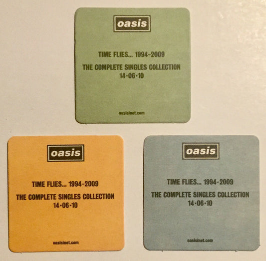 Oasis Time Flies 1994-2009 Original Unused Promo Set of 3 Drink Coasters Beer Mats 2010