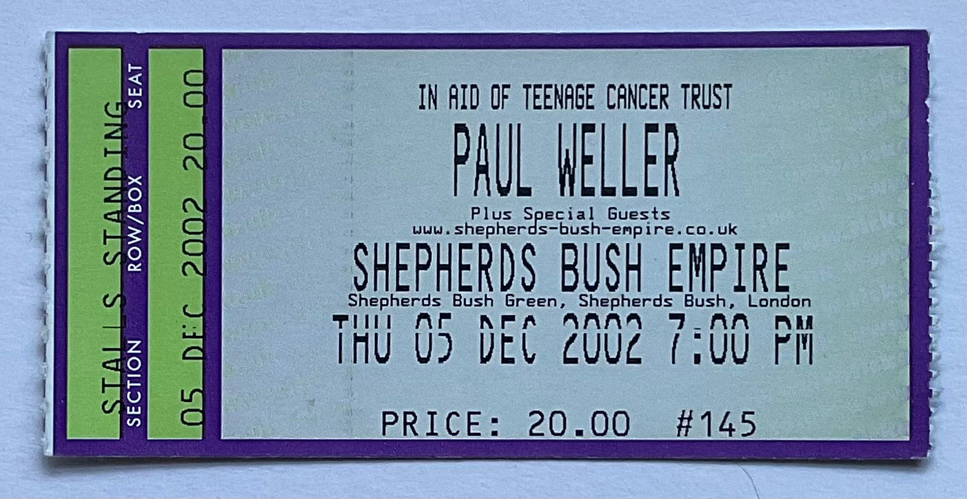 Paul Weller Original Used Concert Ticket Shepherds Bush Empire London 5th Dec 2002