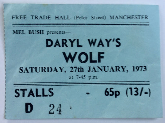 Daryl Way’s Wolf Original Used Concert Ticket Free Trade Hall Manchester 27th Jan 1973