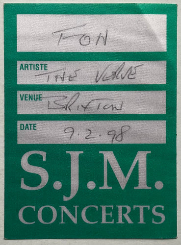 Verve Original Unused Concert Backstage Pass Ticket Brixton Academy London 9th Feb 1998