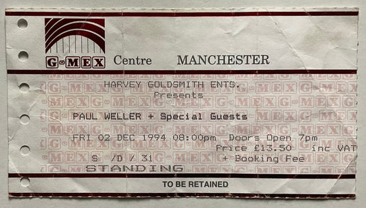 Paul Weller Original Used Concert Ticket GMEX Centre Manchester 2nd Dec 1994